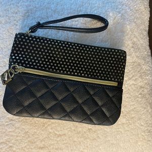 Betsey Johnson black and gold wristlet